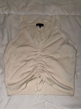 debut Cream Ruched Halter Crop Tank